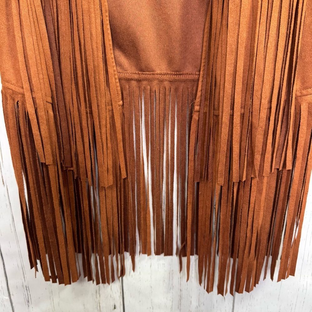 Brown Faux Suede Fringe Vest L Western Boho Chic Rodeo Festival Cowgirl Country - Picture 5 of 12